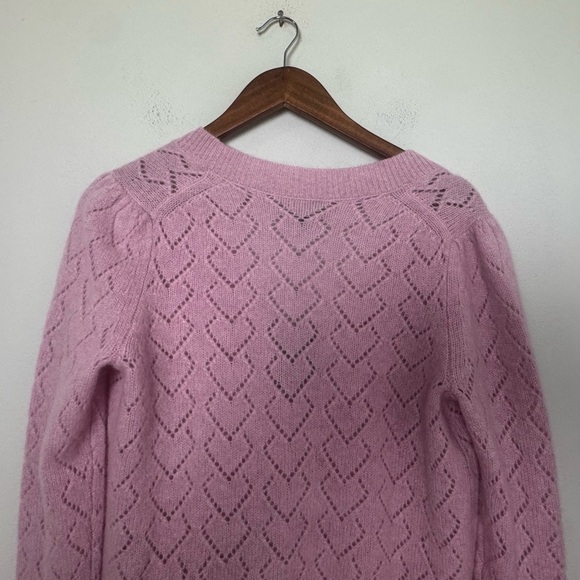NWT Charter Club 100% Cashmere Pink Crochet Heart Pointelle Button Cardigan M - Picture 10 of 14